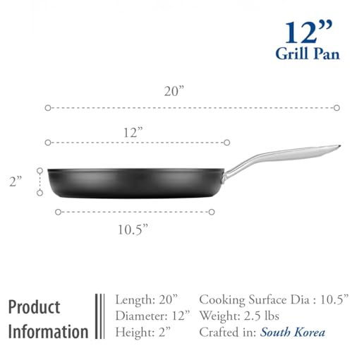 TECHEF - Onyx Collection, 12-inch Grill Pan For Stove Top, Nonstick Grill Pan For indoor cooking, PFOA-Free, Heavy-Duty Aluminum, Made In Korea (No Induction)