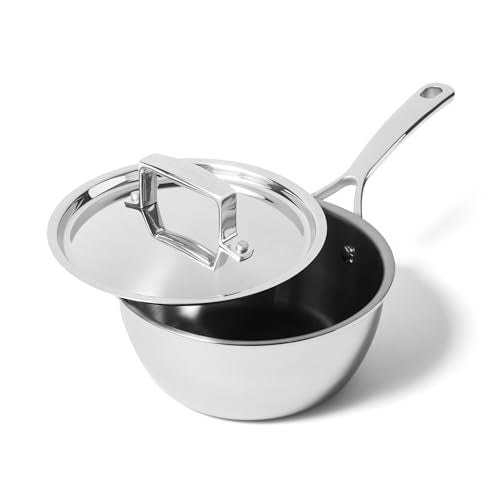 Sur La Table Classic 5-Ply Stainless Steel Saucier, 2 Qt, 5-Ply Curved Saucier Pan for Sauces, Custards and Reduction Work, 2 Qt