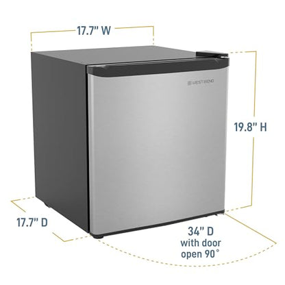 West Bend Mini Fridge Compact Refrigerator for Home Office or Dorm, Auto Defrost with Reversible Door, Energy Star Rated, 1.6-Cu.Ft., Stainless Steel