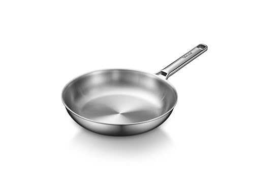 VEDNHOL Stainless Steel Frying Pan with Stainless Steel Handle,12 Inch Tri-Ply Stainless Steel Skillet,Brushed Steel Pan for Cooking,Dishwasher and Oven Safe,Induction&All Stove Compatible