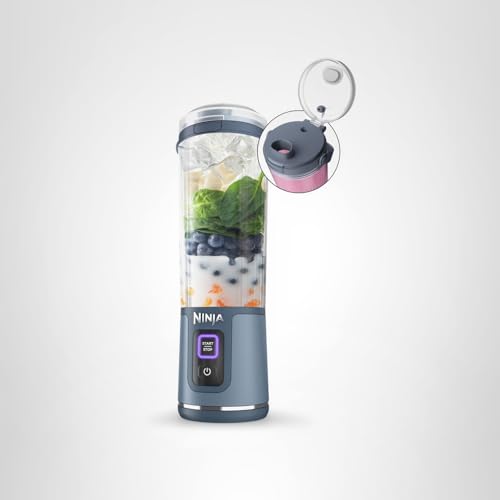 Ninja BC151NV Blast Portable Blender, Cordless, 18oz. Vessel, Personal Blender-for Shakes & Smoothies, BPA Free, Leakproof-Lid & Sip Spout, USB-C Rechargeable, Dishwasher Safe Parts, Denim Blue