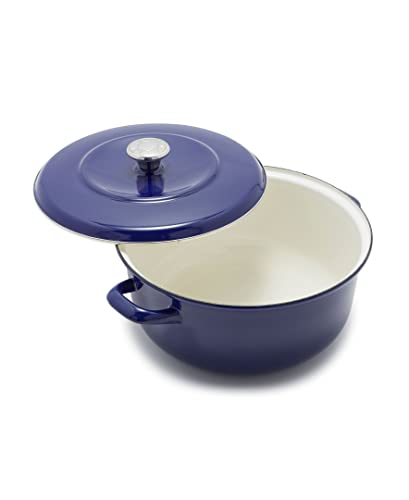 Merten & Storck 7QT Round Dutch Oven Casserole Pot with Lid, European Crafted Enameled Iron Stockpot, Induction & All Cooktops, Braising, Stews, Roasting, Slow Cooking, Sourdough, Cobalt Blue