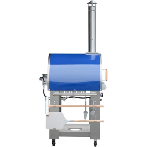 KOSTCH 32.5 inch Wood Fired and Propane Gas Pizza Oven for Outdoor Kitchen in Stainless Steel, Large Pizza Oven for Outside, Yard and Party (Blue with Cover)