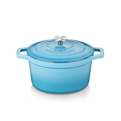 vancasso Enameled Cast Iron Dutch Oven, 2.5 QT Blue Naturally Non-Stick Casserole Dish Cookware, with Stainless Steel Knob Lid Cast Iron Casserole for Steam Braise Bake Broil Saute Simmer Roast