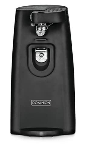 Dominion Tall Electric Can Opener, Easy Push Down Lever, Knife Sharpener, Bottle Opener & Built-In Cord Storage, Opens All Standard-Size and Pop-Top Cans, Easy to Clean, Black