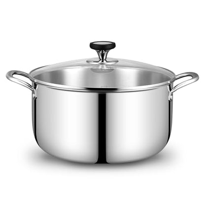 Tri-Ply Stainless Steel Stock Pot, 12 Quart Heavy Duty Induction Cooking Pot with Visible Lid for Pasta, Soup, Spaghetti, Sturdy & Double Handle, Dishwasher Safe