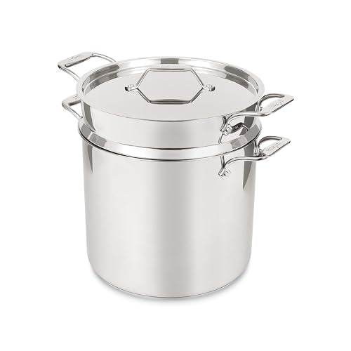 All-Clad Simply Strain Stainless Steel Stockpot, Multipot With Insert & Lid, 16 Quart Induction Oven Broiler Safe 600F, Strainer, Pasta Strainer with Handle, Steamer Pot, Pots and Pans, Silver