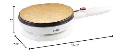 Salton Cordless Electric Crepe Maker With Bonus Batter Dish and Spatula with Non-Stick Cooking Surface, Automatic Temperature Control for 7.5" Crepes and Tortillas, Recipes Included, White (CM1337)