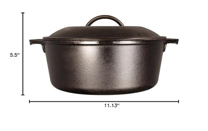 Lodge Cast Iron Dutch Oven 5 Quart - Loop Handle Cooking Vessel - Even Heat Retention - Oven-Safe, Versatile Pot - Handle Holders Included