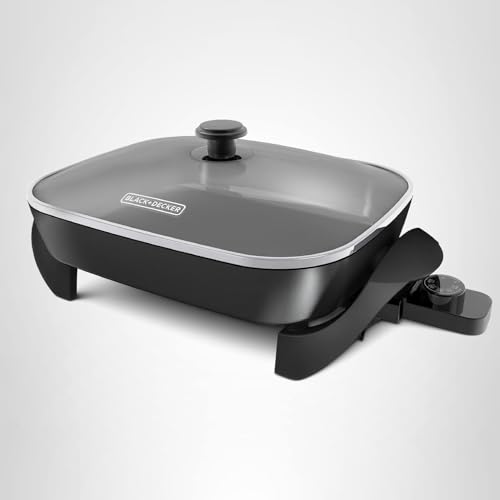BLACK+DECKER Electric Skillet, Variable Temperature Control, Nonstick Cooking Surface, Dishwasher Safe, Tempered Glass Lid, 12"x15"