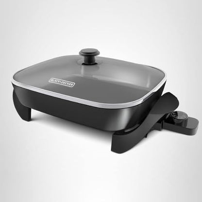 BLACK+DECKER Electric Skillet, Variable Temperature Control, Nonstick Cooking Surface, Dishwasher Safe, Tempered Glass Lid, 12"x15"