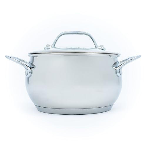 David Burke Splendor Stainless Steel 2-Quart Dutch Oven with Glass Lid, Vented Steam – Side handles, Oven Safe