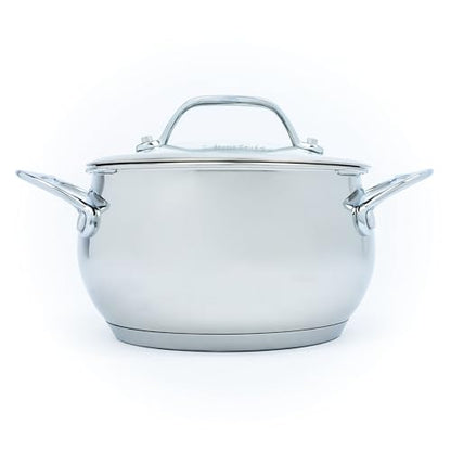 David Burke Splendor Stainless Steel 2-Quart Dutch Oven with Glass Lid, Vented Steam – Side handles, Oven Safe
