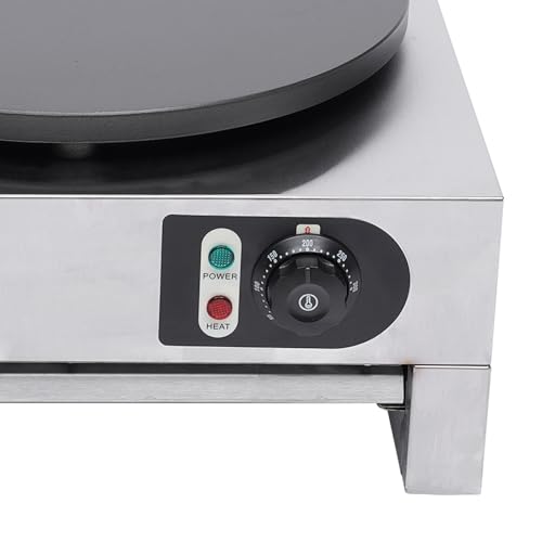 HinLIaDa 16" Commercial Electric Crepe Maker, 3000W Pancake Baking Machine Non-Stick Electric Crepe Pan Single Hotplate Adjustable Temperature 50-300℃(122-572℉) with Batter Spreader for Tortilla