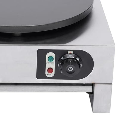 HinLIaDa 16" Commercial Electric Crepe Maker, 3000W Pancake Baking Machine Non-Stick Electric Crepe Pan Single Hotplate Adjustable Temperature 50-300℃(122-572℉) with Batter Spreader for Tortilla