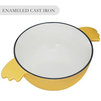 Flavehc Owl Shaped Cast Iron Dutch Oven with Lid 3 qt Enameled Dutch Oven for Bread Baking,Yellow