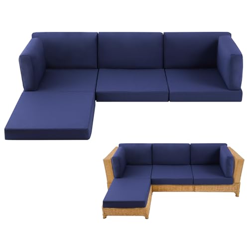 MuaMelop 9-Piece Patio Furniture Cushions Set, Replacement Outdoor Cushions for 4-Seat Patio Sectional, Waterproof & Fade Resistant Deep Seat Cushion for Outdoor Sofa, Navy Blue