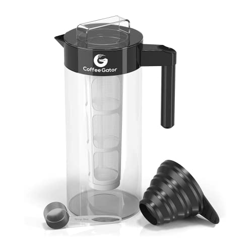 Coffee Gator Cold Brew Coffee Maker - 47 oz Iced Tea and Iced Coffee Maker and Pitcher with Borosilicate Glass Carafe, Filter - Black