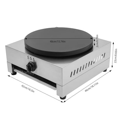 Commercial Crepe Maker Machine 16 inch Gas Pancake Cooker Crepe Pan Quesadilla Maker with Low Pressure Valve and Gas Hose
