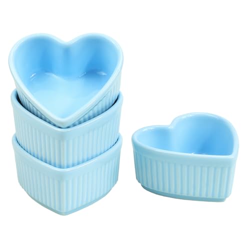 Sizikato Heart-Shaped Porcelain Souffle Dishes, Ramekins - 3.5 Inches for Souffle, Creme Brulee and Dipping Sauces - Set of 4