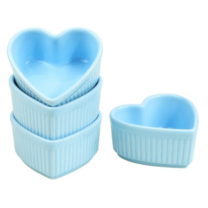 Sizikato Heart-Shaped Porcelain Souffle Dishes, Ramekins - 3.5 Inches for Souffle, Creme Brulee and Dipping Sauces - Set of 4