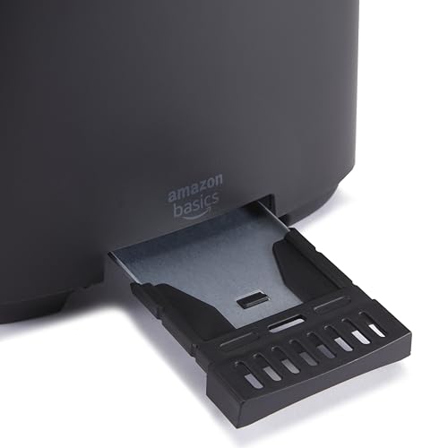 Amazon Basics 2 Slice Toaster, Extra Wide Slots for Bagels and Specialty Breads, 7 Browning Levels, Removable Crumb Tray, Defrost/Cancel/Bagel Buttons, 800W, Black & Silver