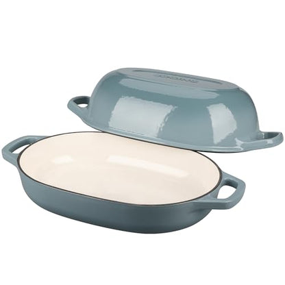 EDGING CASTING Enameled Cast Iron Oval Dutch Oven Pot with Lid, Dutch Oven for Sourdough Bread Baking, Bread Oven, Bread Dutch Oven, Oval Bread Pan, 7qt, Seasalt