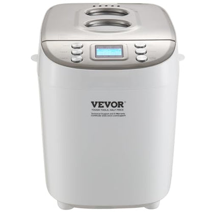 VEVOR Bread Maker, Dough Machine 15 Menus in 1, Non-Stick Ceramic Pan Automatic Breadmaker with Non-Gluten Setting, Whole Wheat Bread Making, Digital, Programmable, 3 Loaf Sizes, 3 Crust Colors, White