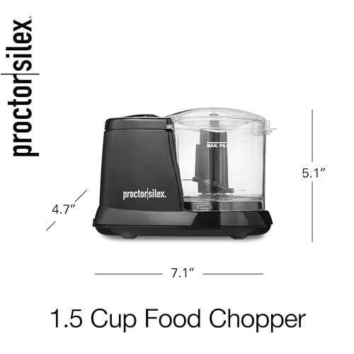Proctor Silex Durable Electric Vegetable Chopper & Mini Food Processor for Chopping, Puree & Emulsify, 1.5 Cup, Black