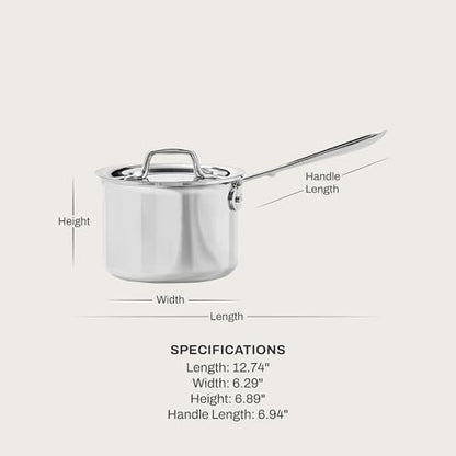 All-Clad D3® Stainless Steel 2 Quart Sauce Pan With Lid- Made in the USA- The Original Bonded Professional Cookware- Oven Safe & Induction Compatible