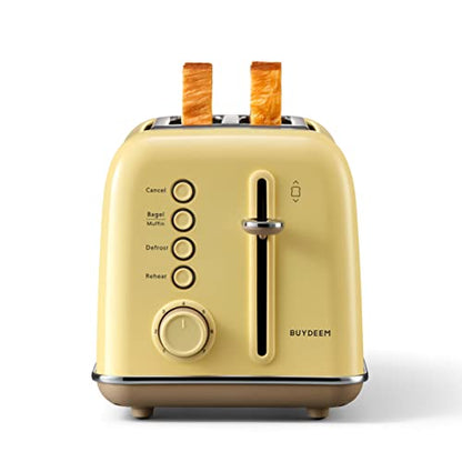 BUYDEEM DT620 2-Slice Toaster, 7 Shade Settings, Extra Wide 1.5'' Slots for Bagel & English Muffin, 6 Toasting Functions, Retro Stainless Steel Toaster with High Lift Lever, Mellow Yellow