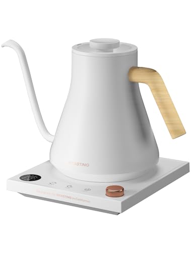 INTASTING Electric Kettles, Gooseneck Electric Kettle, ±1℉ Temperature Control, Stainless Steel Inner, Quick Heating, for Pour Over Coffee, Brew Tea, Boil Hot Water, 0.9L White