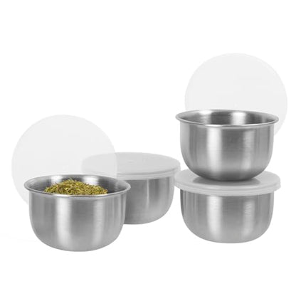 OGGI Set of 4 Stainless Pinch Bowls - 4 fl oz with Lids, Ideal Salt & Pepper Bowls, Mini Storage Bowls, White Lid