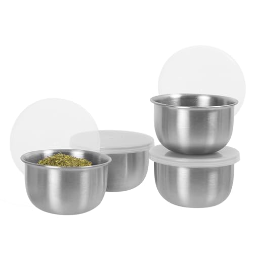 OGGI Set of 4 Stainless Pinch Bowls - 4 fl oz with Lids, Ideal Salt & Pepper Bowls, Mini Storage Bowls, White Lid