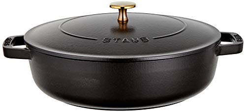 Staub Braiser 40506-542 Saute Pan, Black, 10.2 inches (26 cm), Large, Both Handed, Cast Enameled Pot, Sukiyaki, Induction Compatible