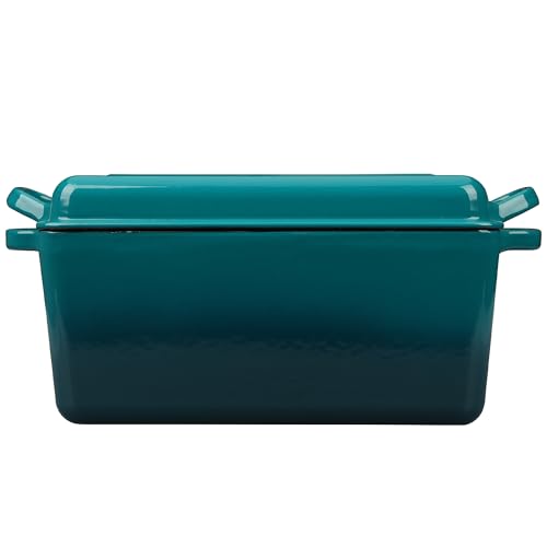 EDGING CASTING Enameled Cast Iron Dutch Oven, Oblong Bread Oven for Sourdough Bread Baking, Baking Pan, Dual Handles, Oven Safe, 4 Quart, Darkcyan