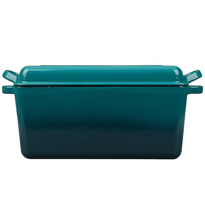 EDGING CASTING Enameled Cast Iron Dutch Oven, Oblong Bread Oven for Sourdough Bread Baking, Baking Pan, Dual Handles, Oven Safe, 4 Quart, Darkcyan