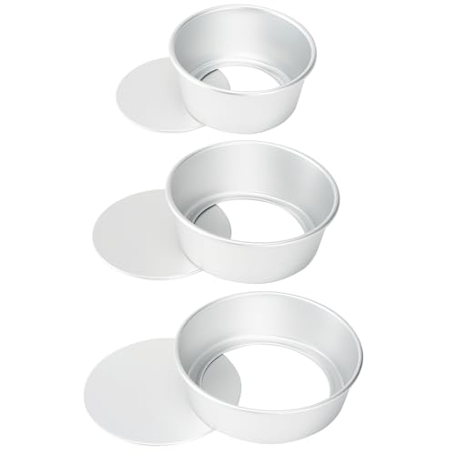 HomeMall Round Cake Pan with Removable Bottom, Set of 3 (6 x 3 inch/8 x 3 inch/10 x 3 inch), Aluminum Baking Pans for Layer Cakes, Evenly Heating Tools for Home Kitchen, Tapered Side
