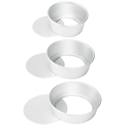 HomeMall Round Cake Pan with Removable Bottom, Set of 3 (6 x 3 inch/8 x 3 inch/10 x 3 inch), Aluminum Baking Pans for Layer Cakes, Evenly Heating Tools for Home Kitchen, Tapered Side
