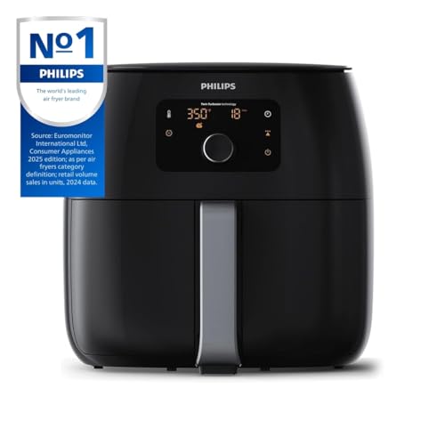 Philips Premium Airfryer XXL, Fat Removal Technology, 3lb/7qt, Rapid Air Technology, Digital Display, Keep Warm Mode, 5 Cooking Presets, HomeID App, Family Sized, Black (HD9650/96)