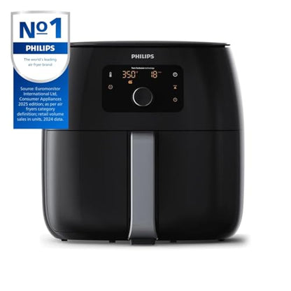 Philips Premium Airfryer XXL, Fat Removal Technology, 3lb/7qt, Rapid Air Technology, Digital Display, Keep Warm Mode, 5 Cooking Presets, HomeID App, Family Sized, Black (HD9650/96)