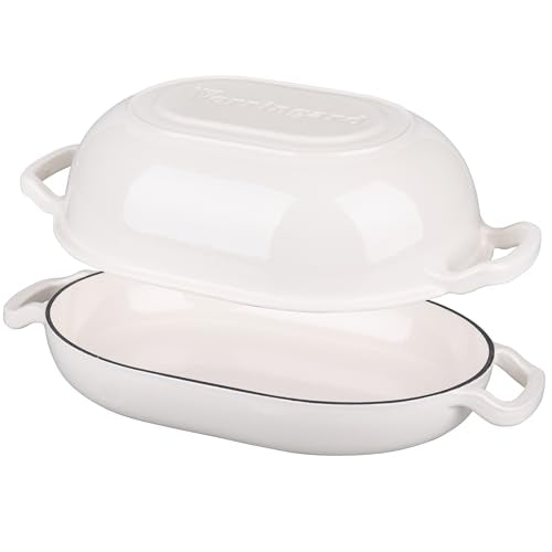 VORRINGARD Enameled Cast Iron Sourdough Bread Oven, Dutch Oven, Loaf Cast Iron Bread Pan for Homemade Bread Baking, Meatloaf Pan with Lid, 7QT, White