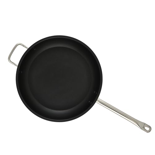 Winco Commercial-Grade Stainless Steel Fry Pan with Helper Handle, Non-Stick, 14"
