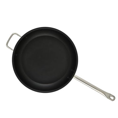 Winco Commercial-Grade Stainless Steel Fry Pan with Helper Handle, Non-Stick, 14"