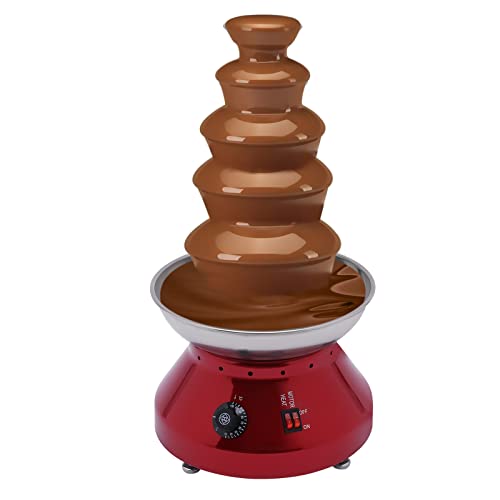 5 Tier Electric Chocolate Fondue Fountain Machine for Parties - 230W Large Chocolate Fountain Machine Melts Cheese Butter Candy and Liqueur - 3000ml/7lbs (Red)