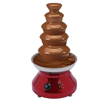 5 Tier Electric Chocolate Fondue Fountain Machine for Parties - 230W Large Chocolate Fountain Machine Melts Cheese Butter Candy and Liqueur - 3000ml/7lbs (Red)