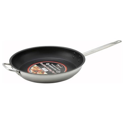 Winco Commercial-Grade Stainless Steel Fry Pan with Helper Handle, Non-Stick, 14"