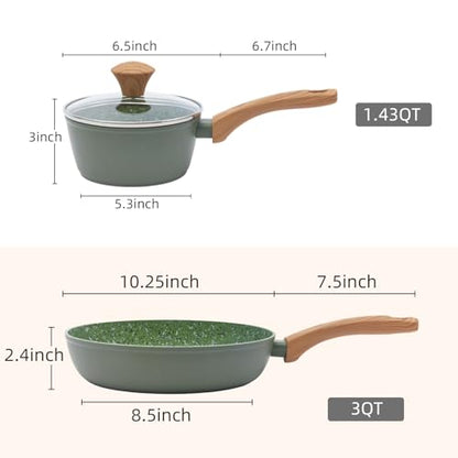 2-Piece Nonstick Cookware Set: 10.25" Egg Pan & 1.4QT Saucepan | 100% Non-Toxic (PFAS/PFOA Free), Dishwasher Safe | The Ultimate Space-Saver for Studio, Dorm & First Apartment