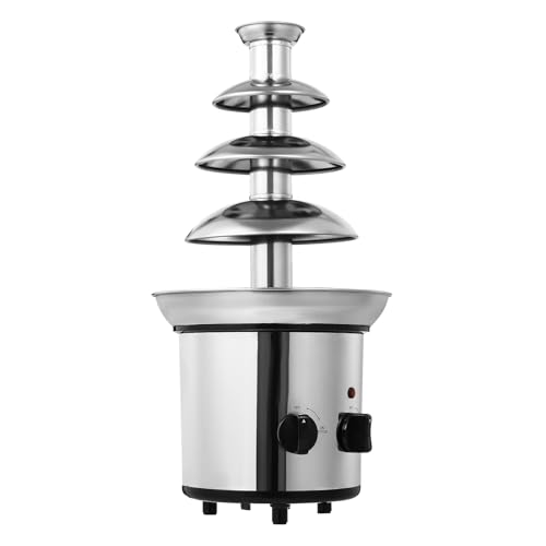 4 Tier Electric Chocolate Fondue Fountain Machine for Parties - 430 Stainless Steel Melts Cheese, Queso, Candy- Dip Strawberries, Apple and More - 60-Ounce/1.8L - 40℃/104℉ Heating Temperature