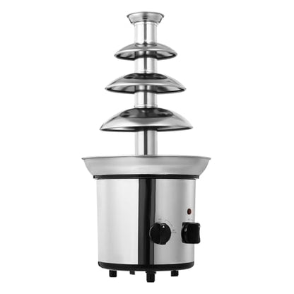 4 Tier Electric Chocolate Fondue Fountain Machine for Parties - 430 Stainless Steel Melts Cheese, Queso, Candy- Dip Strawberries, Apple and More - 60-Ounce/1.8L - 40℃/104℉ Heating Temperature